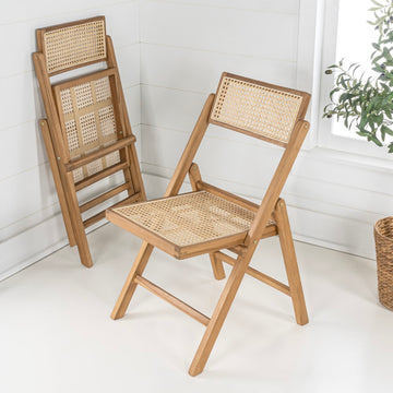 Theo Mid-Century Vintage Wood Rattan Folding Chair with Adjustable Back - JONATHAN Y